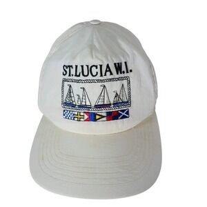 St.‎ Lucia WI Sailboat Embroidered White Snapback Hat Cap